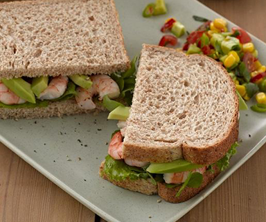 Prawn and Avocado Sandwich with Sweetcorn Salsa on Warburtons Wholemeal Medium Bread